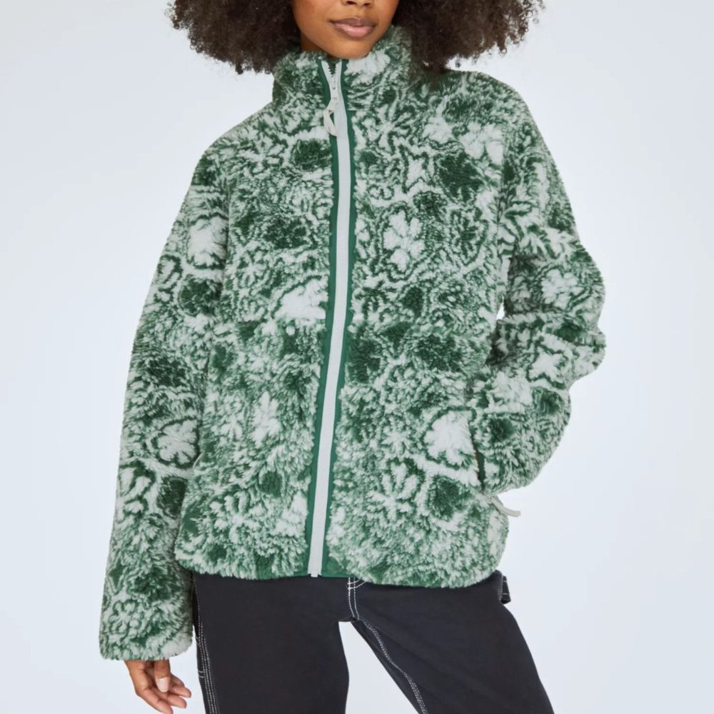 NWT Aritzia Tna Optimist Zip-Up Green Floral SIZE L